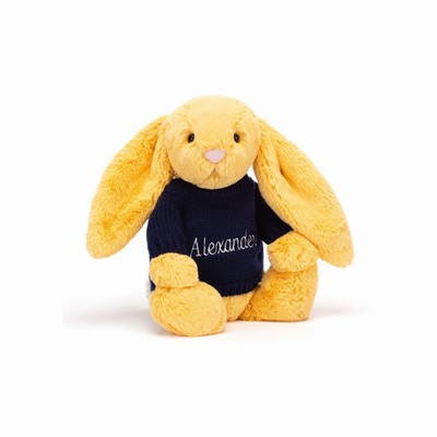 Jellycat Bashful Sunshine Bunny with Navy Jumper Australia | 843627NCR